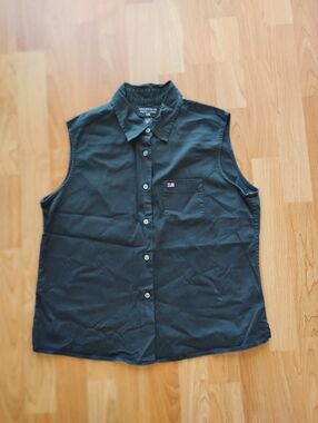 Ralph Lauren Black Sleeveless Button-Up Shirt - American Flag Pocket Detail